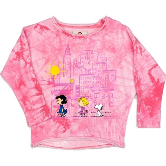 APPAMAN PEANUTS SLOUCHY SWEATSHIRT LIGHT PINK TIE DYE 2 T KIDS GIRLS - Picture 1 of 4